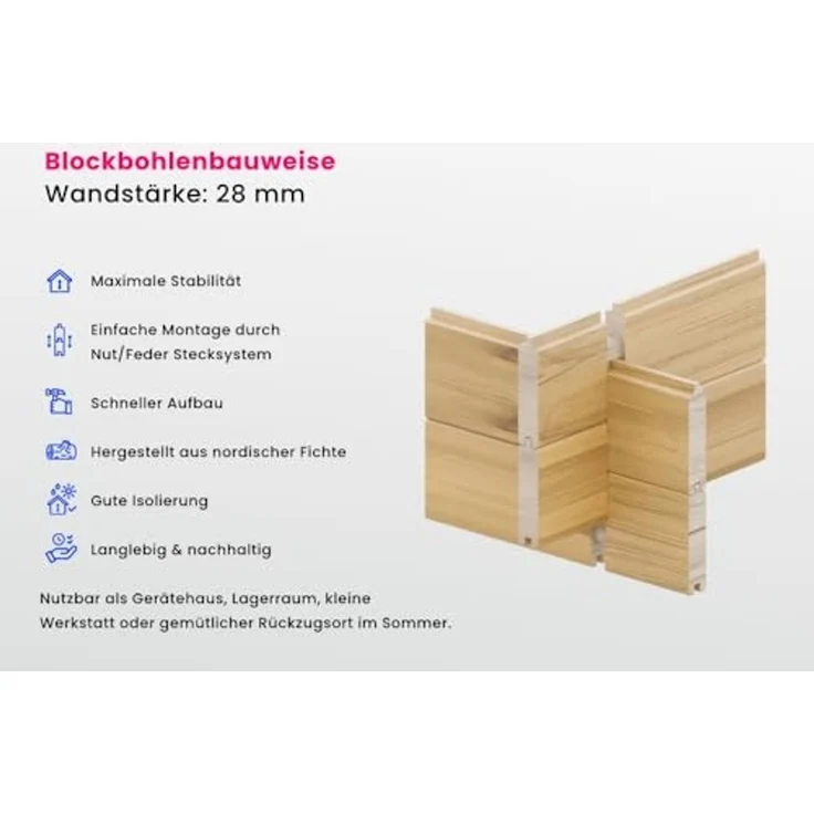 Alpholz Holz Gartenhaus Maria | Natur | 275x300x220 cm – Bild 6