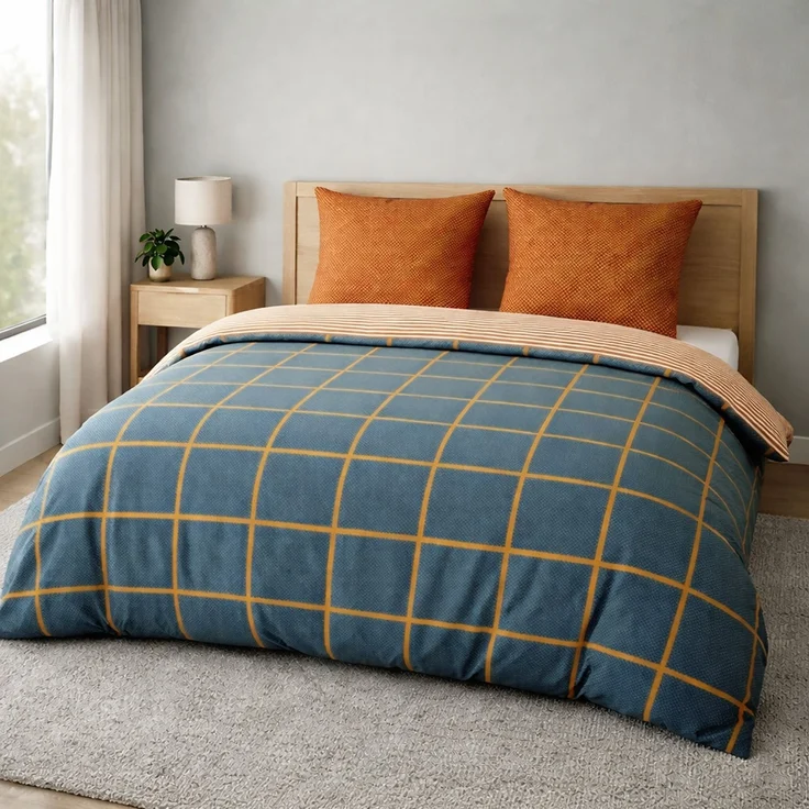 Renforce Bettwäsche mit Reißverschluss - Wendebettwäsche aus 100% Baumwolle, Karo- und Linienmuster 240x220 cm + 2 x 80 x 80 cm – Bild 2