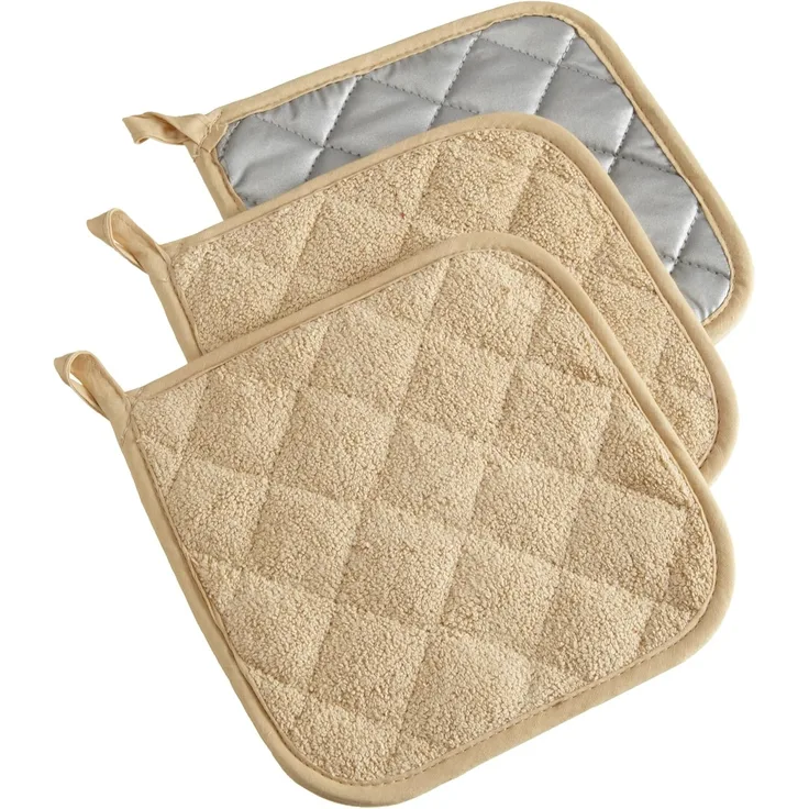 3-teiliges Set – Topflappen und Topfuntersetzer, hitzebeständig, Küchenzubehör, Braun