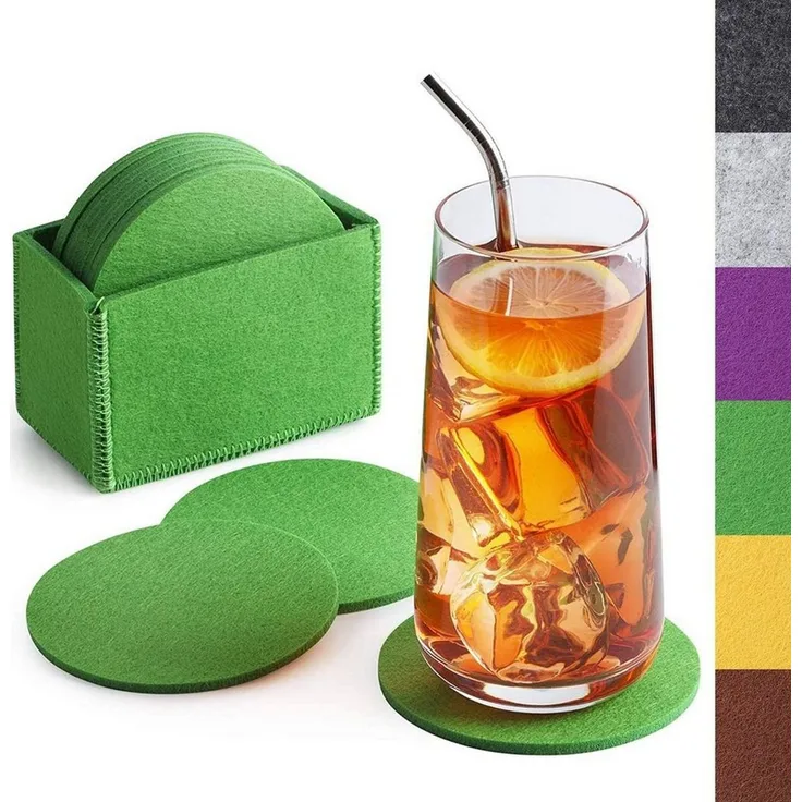 Loco Bird Getränkeuntersetzer 10er Set inkl. Box rund aus Filz, Zubehör für Getränke, Tassen, Bar, Glas, Design Glasuntersetzer, Premium Tischuntersetzer Filzuntersetzer
