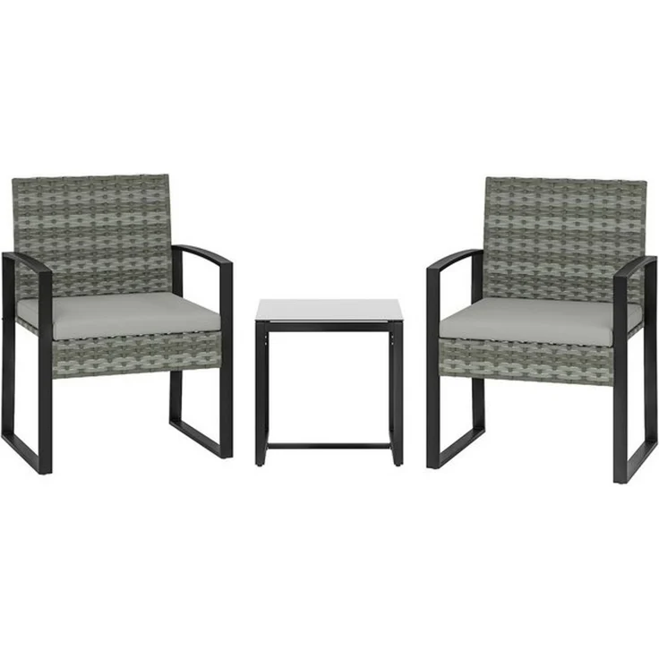 Outsunny Sitzgruppe mit 2 Gartenstühlen, Couchtisch, abnehmbar Kissen, (Gartenmöbel-Set, 3-tlg, Bistroset), für Garten, Terrasse, Hellgrau – Bild 4