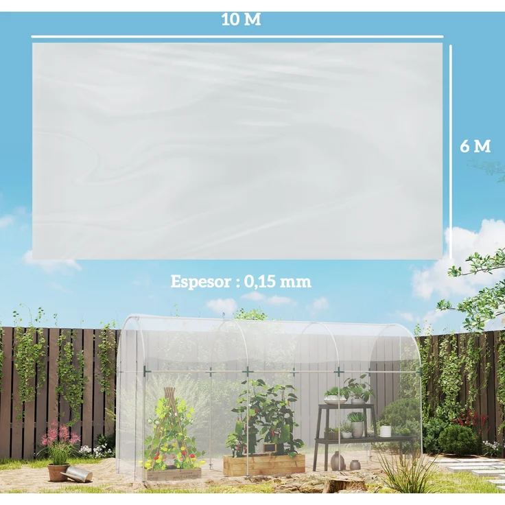 MELAYR, Ersatzabdeckung für Gewächshaus aus Polyethylen, 6 x 10 m, für Obstgarten, 1000 x 600 x 0,01 cm, Transparent – Bild 5
