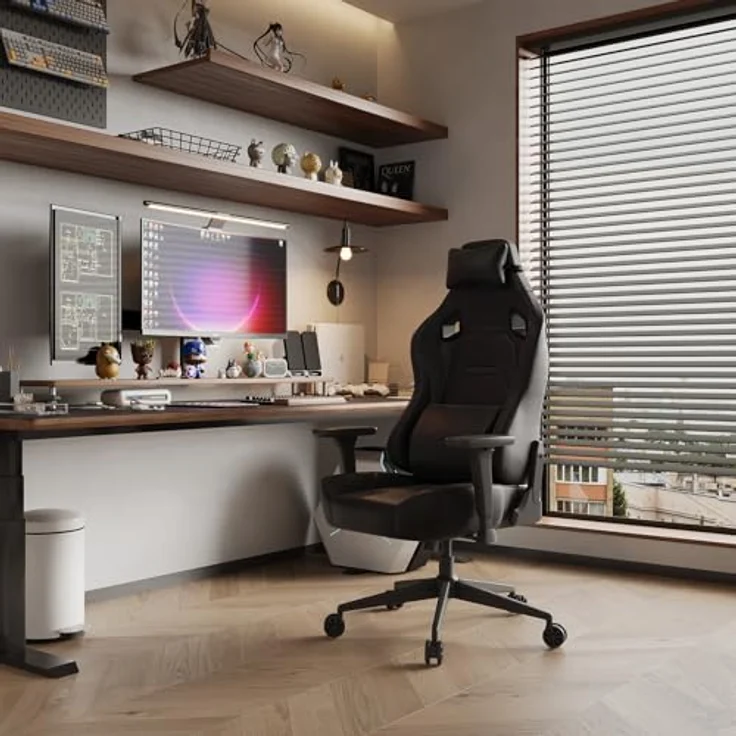 JUMMICO Veloursleder Gaming Stuhl,Bürostuhl Ergonomisch mit 3D Armlehnen,Schreibtischstuhl mit Wider Backrest for Gaming, Working,Studing,Gamer Stuhl Belastbarkeit bis 200 kg, Schwarz – Bild 2