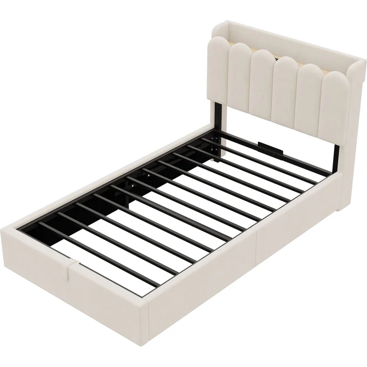 ZUBALIYA Polsterbett 90 x 200 cm mit hydraulischem Bettkasten, USB-Anschluss, Lattenrost, Samt, Beige – Bild 19