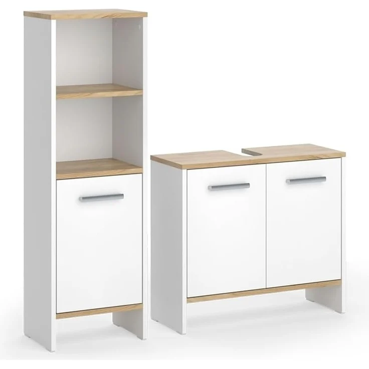 Badezimmermöbel-Set Karli Weiß/Goldkraft Eiche 2-teilig Vicco – Bild 1