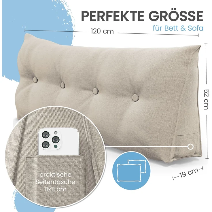 ELONEO Rückenkissen Bett- und Rückenstützkissen >Sand< 120cm – Bild 2