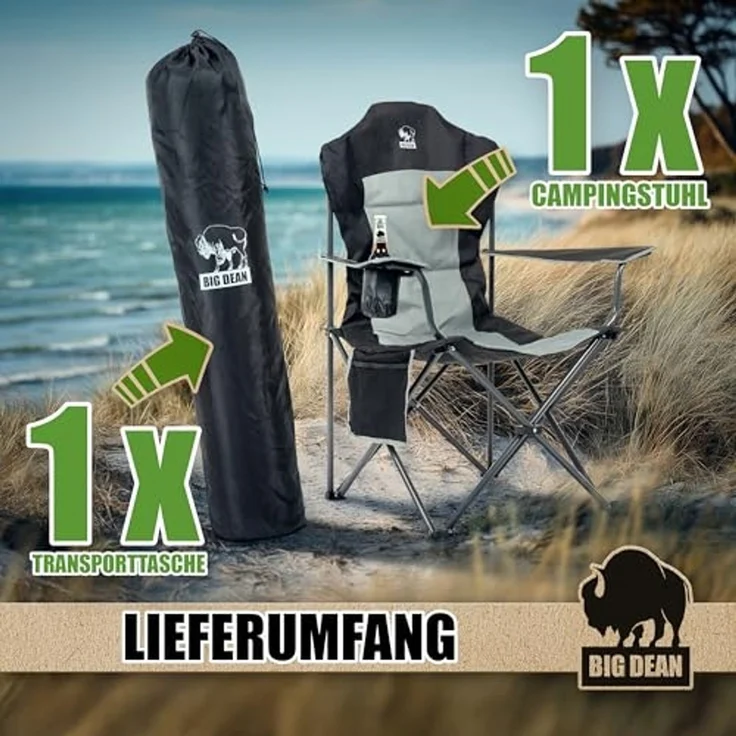 BigDean Campingstuhl Luxus Campingstuhl Faltbar 160 KG Belastbar Ultragroß mit Hochlehner (Packung, 1 St), Outdoor-Komfort mit höchstem Niveau – Bild 3