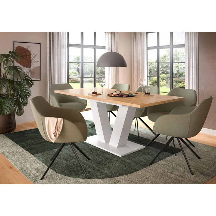 Kulissen-Esstisch >Motion< ausziehbar 190cm, weiß / artisan Eiche Dekor - 150/190x76x90cm (BxHxT) – Bild 2