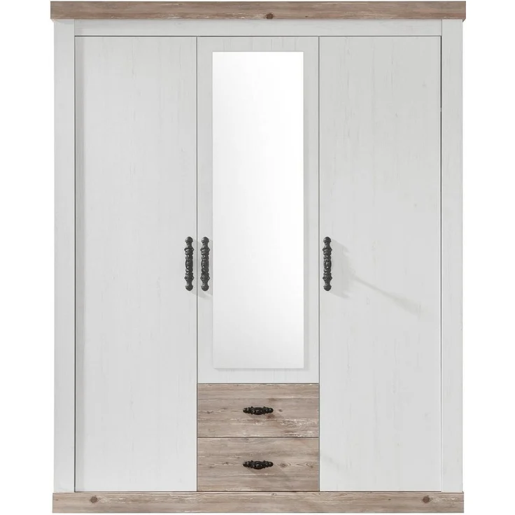 Home affaire Drehtürenschrank Florenz Landhausschrank,rustikale Metallgriffe mit feinen Verzierungen Kleiderschrank mit Spiegel Schlafzimmerschrank BESTSELLER Garderobe – Bild 2