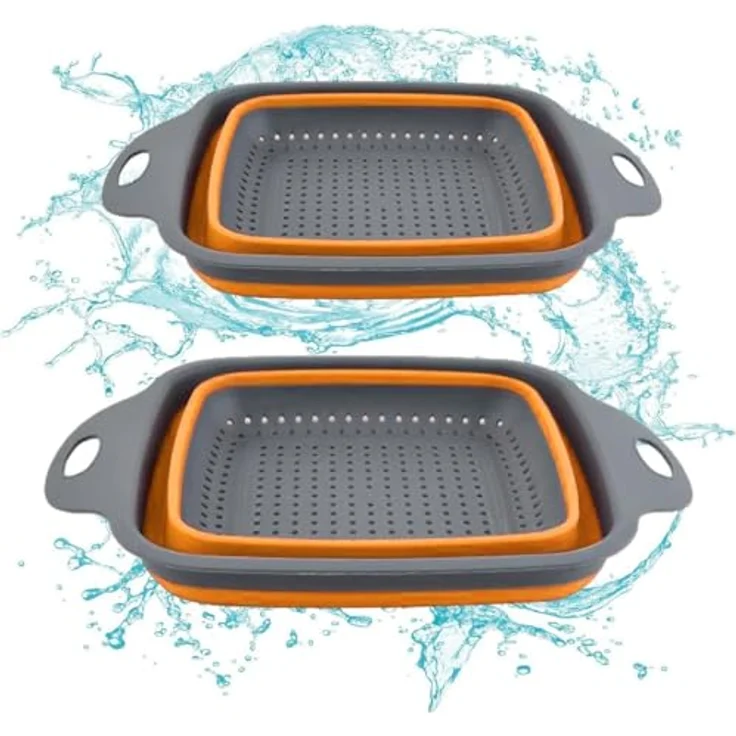 König Design Küchensieb Seiher 2er Set Faltbares Küchensieb Nudelsieb, Silikon / Kunststoff, (Set, 2-St, 2 Größen), Seiher Sieb, Küche Silikon Klappbar Abtropfsieb Nudelsieb – Bild 9