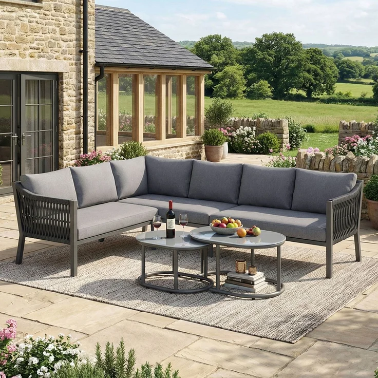 Merax Gartenmöbel-Set für 6 Personen, Eisen / Polyester grau, 243,5x186x80 cm – Bild 3