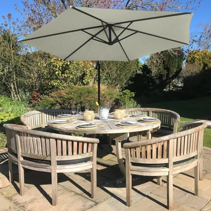 Monstershop Sonnenschirm, Sechseckig 300x300 cm, Creme, UV-beständig, mit Kurbelmechanismus und Gratis Regenhülle – Bild 2