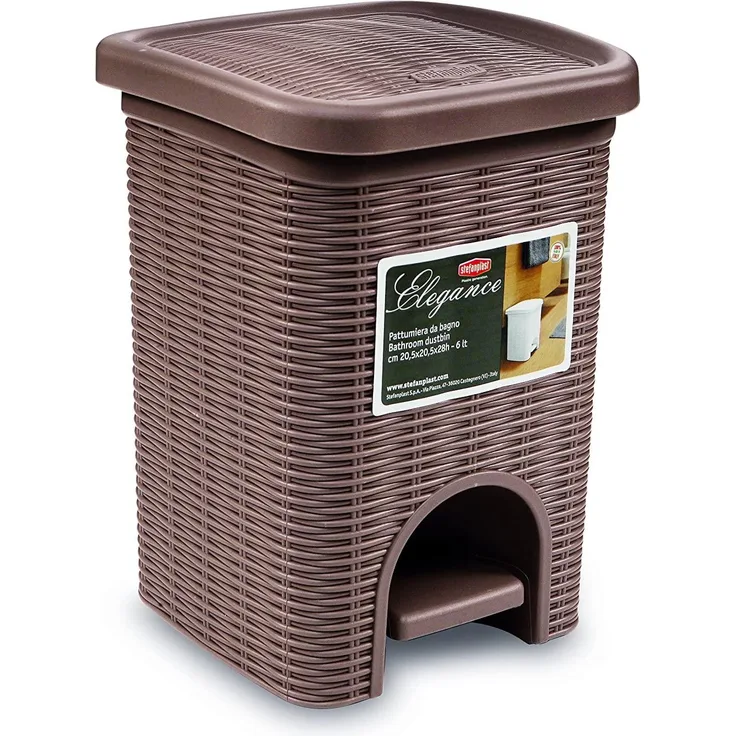 Stefanplast 30101 Abfalleimer, In Rattanoptik aus Kunststoff, 20,5 x 20,5 x 28 cm