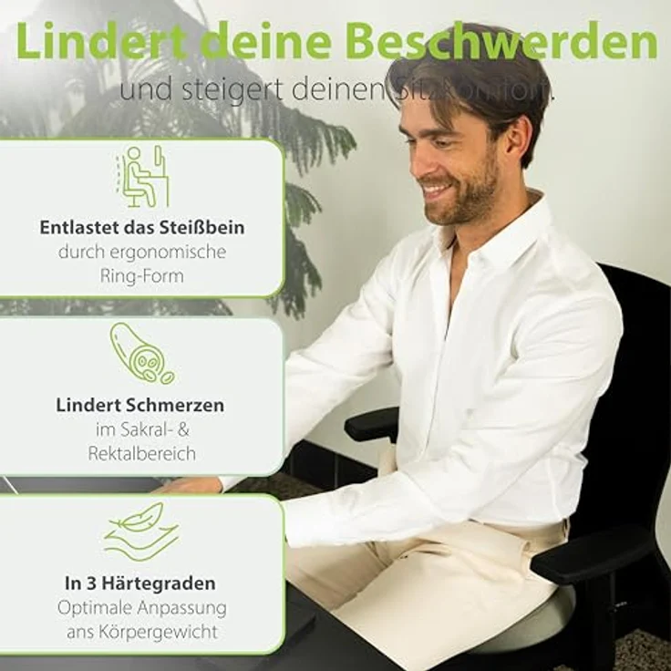 feela.® Orthopädischer Sitzring, Hämorrhoiden Sitzkissen mit Loch, 3 Härtegrade, Hochdichter Memory-Schaum mit Kühlgel-Kern, für gezielte Druckentlastung nach OP & Geburt, (Hart) – Bild 4