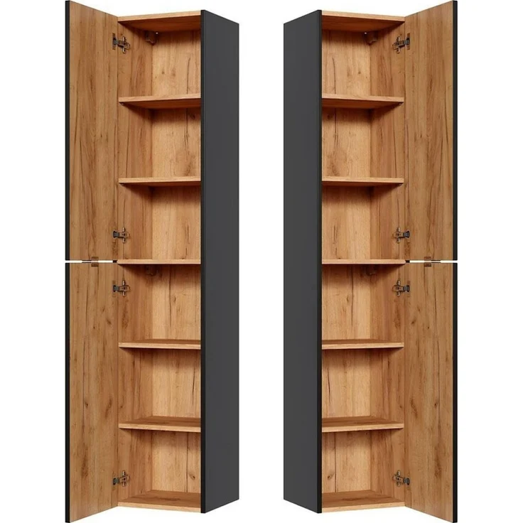 Badezimmer Hochschrank TOSKANA-BLACK-56 in seidenmatt anthrazit B/H/T ca. 35/170/33cm – Bild 2