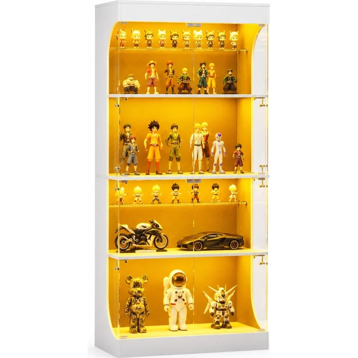 Glasvitrine 80 x 35 x 165 cm mit LED-Beleuchtung, Glastüren und Ladestation in Weiß – Bild 7