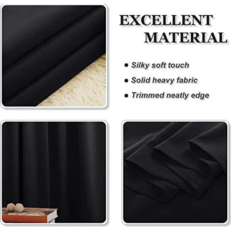 PONY DANCE Schwarze Vorhänge Blickdicht Kräuselband 2er Set Extra Breite Gardinen für Schlafzimmer/Wohnzimmer Thermovorhang gegen Hitze Verdunklungsgardine, H 228 x B 228 cm – Bild 9