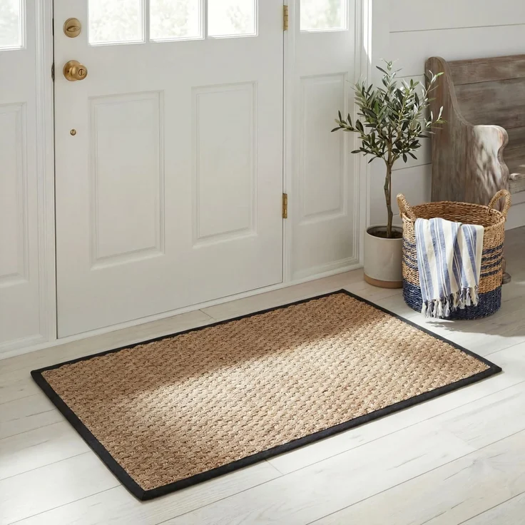 Safavieh Naturfaser Teppich für Wohnzimmer, Esszimmer, Schlafzimmer - Natural Fiber Collection, Kurzer Flor, Natürlich und Schwarz, 61 X 91 cm