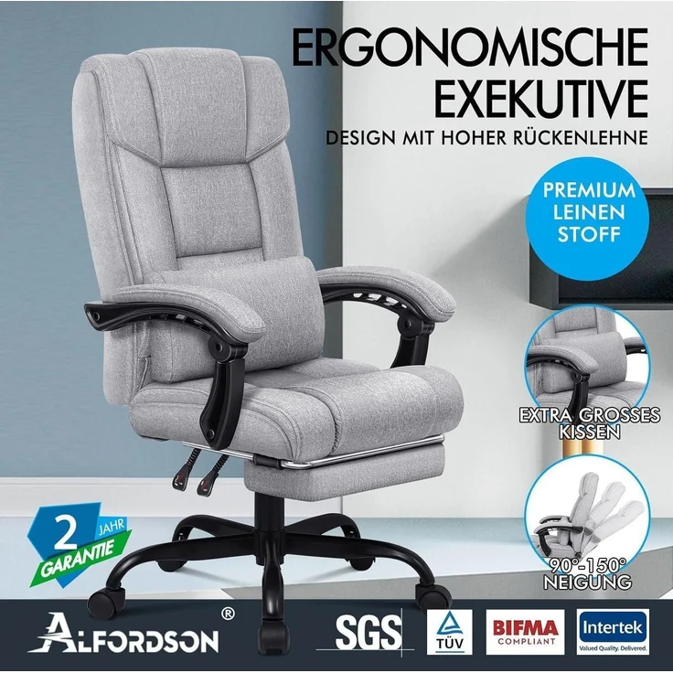 ALFORDSON Bürostuhl Schreibtischstuhl Lendenwirbelstütze High Back Chair – Bild 3