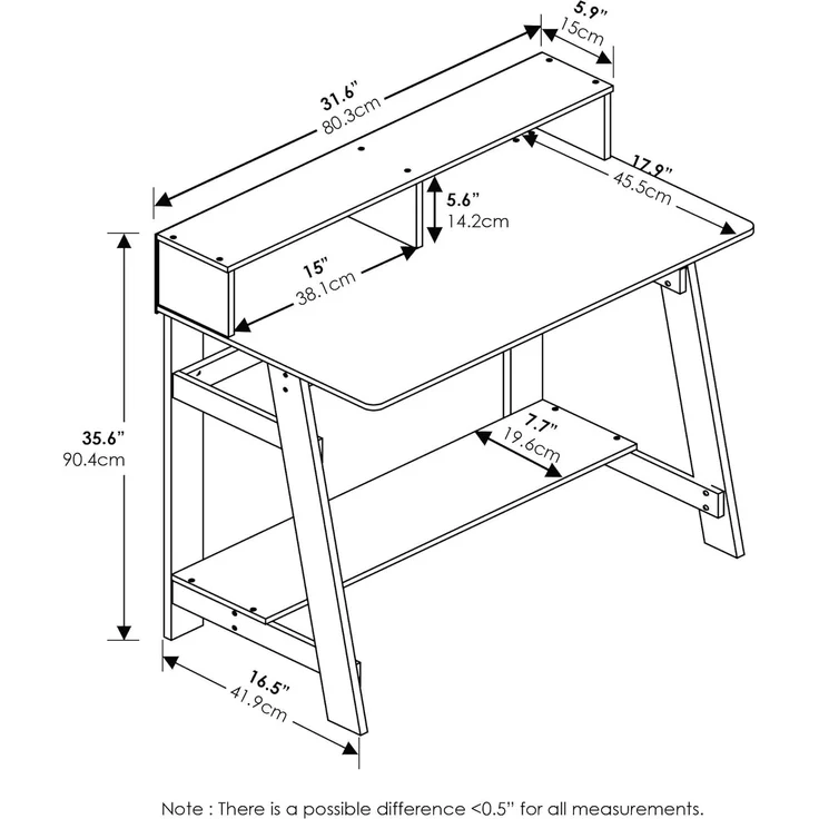 Furinno Schreibtisch, Holz, Schwarz/Eichengrau, 48. 51x48. 51x90. 17 cm – Bild 3