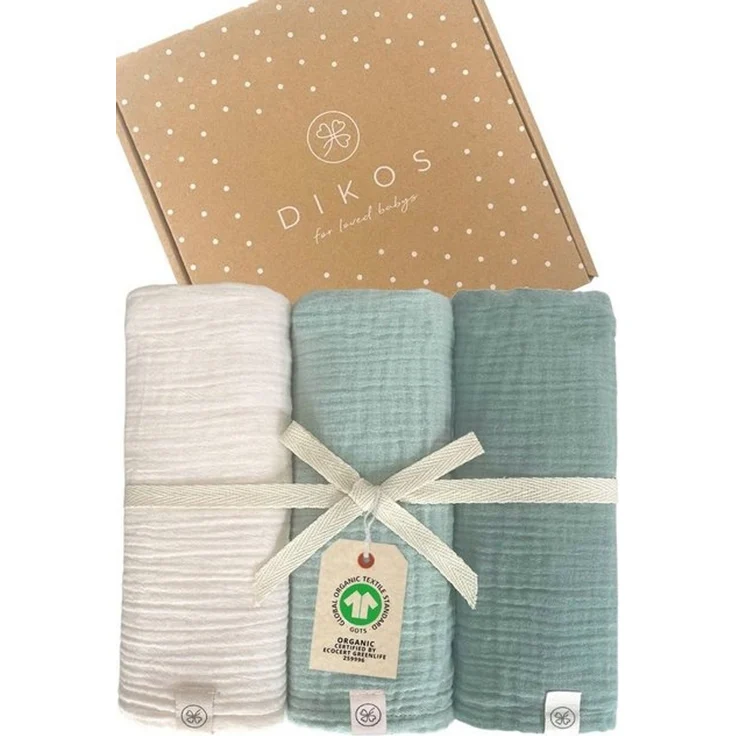 Babydecke Mulltücher 3er-SET gekreppt, Spucktuch 64x64 100% GOTS BIO-Baumwolle, DIKOS, PREMIUM Qualität atmungsaktiv, nachhaltig, plastikfrei, kuschelweich – Bild 4