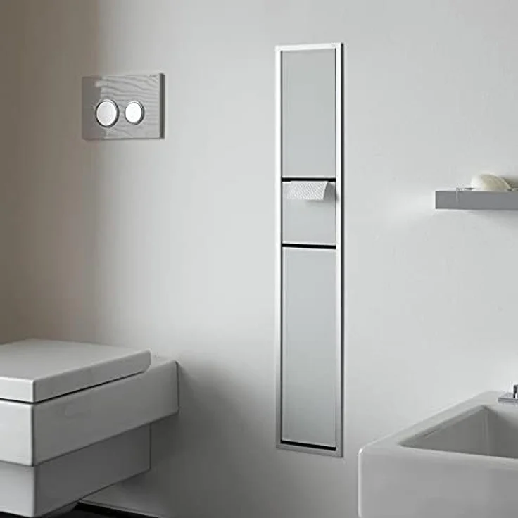 Emco Asis 150 Unterputz-Schrankmodul für das Gäste-WC, Badezimmerschrank als Toilettenpapierhalter, Abfalleimer & Klobürstenhalter, Hochschrank mit Push to Open-Funktion, optiwhite – Bild 2