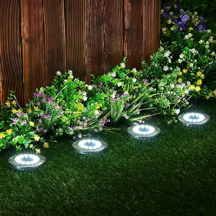 GIGALUMI Solar Bodenleuchte 12 LEDs 8 Stück Solarleuchten Weiß Gartenleuchten Edelstahl Wasserdicht für außen, Garten, Terrasse, Rasen, Hof, Gehweg – Bild 8