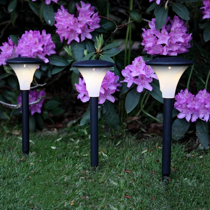 Solar-Pollerleuchten ,Faro zur Wegbeleuchtung, 3er Set, Kunststoff, schwarz, warmweiß, H 26cm – Bild 2