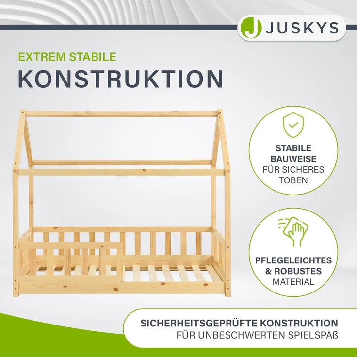 Juskys 'Marli' Hausbett 80x160 cm, natur, Kiefer massiv, mit Rausfallschutz und Lattenrost – Bild 3