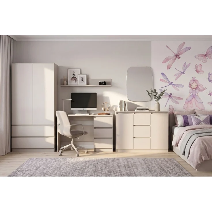 Deine Möbel 24 Jugendzimmer-Set Kinderzimmer-Set SIMO A, mit Kleiderschrank, Schreibtisch und Kommode, (Set, 3-tlg, SIMO - Kollektion), Kindermöbel-Set SIMO A in Weiß / Kaschmir – Bild 4