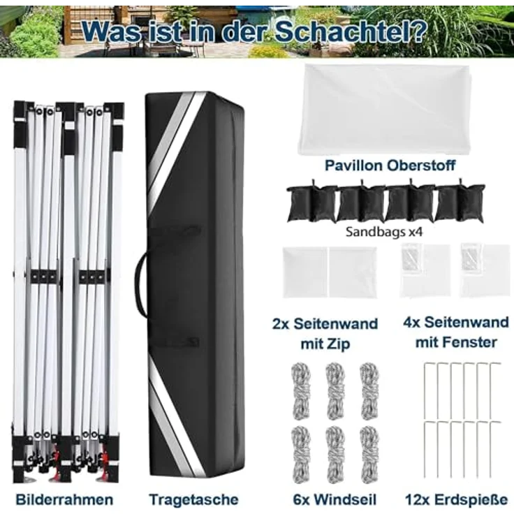 COBIZI Faltpavillon 3X6, Pavillon 3x6 m Wasserdicht Stabil Winterfest, Faltbar Partyzelt mit 6 Seitenwänden & 4 Sandsack Pop up Gartenpavillon Anti-UV für Hochzeiten, Freien, Weiß – Bild 7
