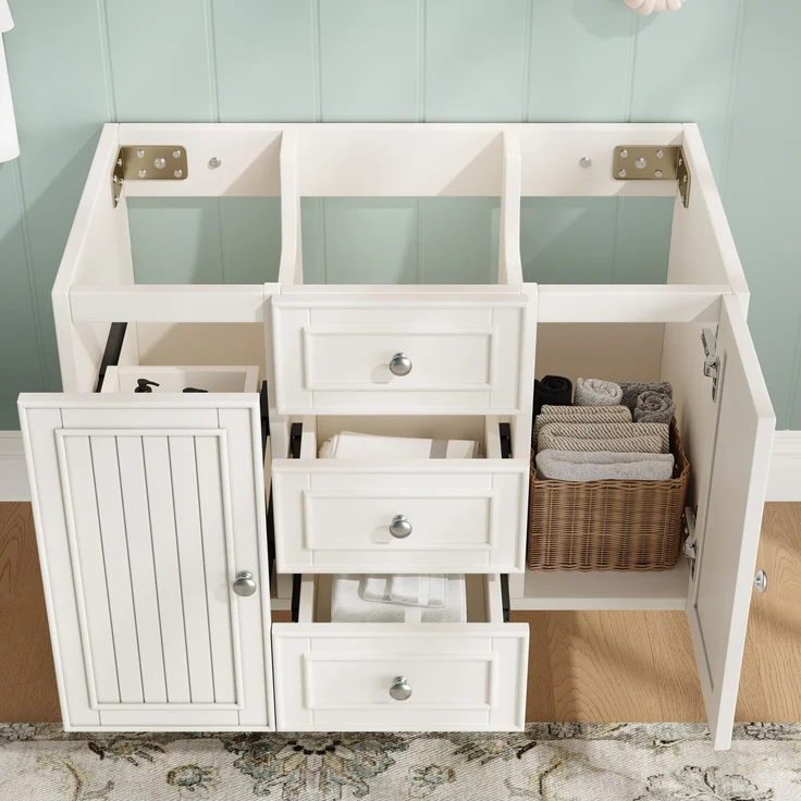 Waschbeckenunterschrank, Unterschrank, Waschtischunterschrank, Badezimmerschrank mit 3 Schubladen, viel Stauraum, Hängender Waschtisch, Moderner Stil,Badmöbel für Badezimmer,weiß,78.5×46×46.8cm – Bild 2