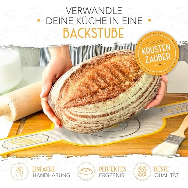 Krustenzauber Backmatte Zubehör - Brotschlingen, Schneebesen, Backmatte, Teig Reinigungstücher, 1x Brotschlinge Oval – Bild 3