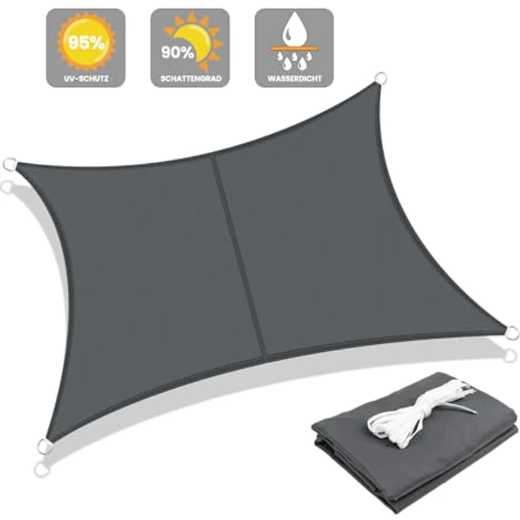 LOVE STORY Sonnensegel Wasserdicht 3x4 m Rechteckig PES Polyester Sonnenschutz Windschutz Balkon Terrasse 95% UV-Schut,für Balkon Garten,Anthrazit – Bild 3