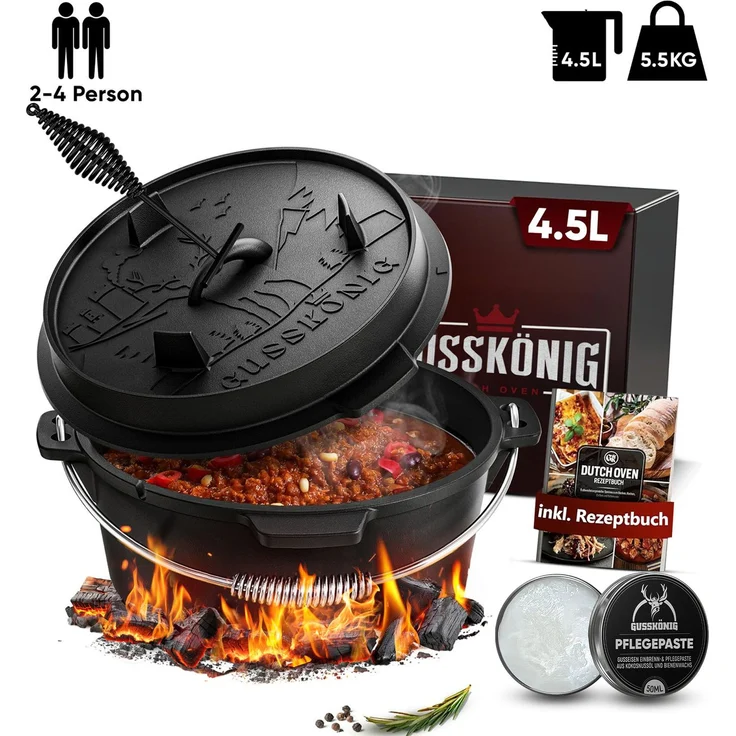 GUSSKÖNIG Dutch Oven Klassisch Topf mit Füßen 4,5L Set – Bild 1