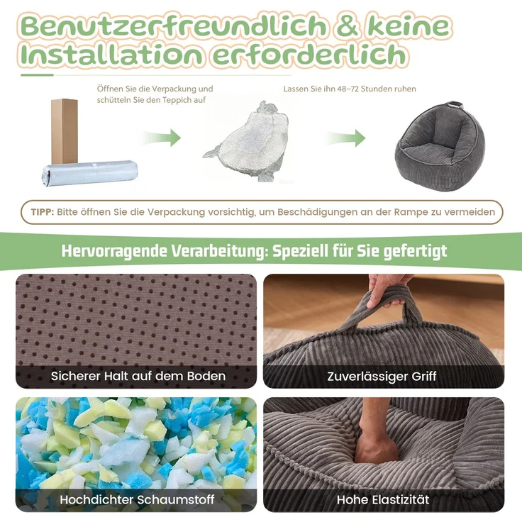 Sitzsack H 51 x T 69 x B 72 cm aus Corduroy in Grau – Bild 8