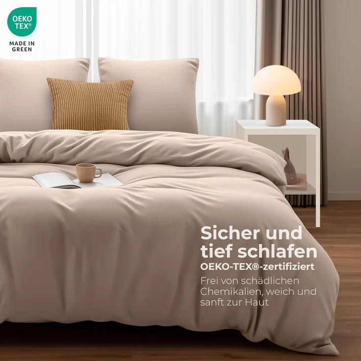 Utopia Bedding Bettwäsche Set - Mikrofaser Bettbezug 260x240 cm + 2 Kissenbezüge 65x65 cm - Beige – Bild 2