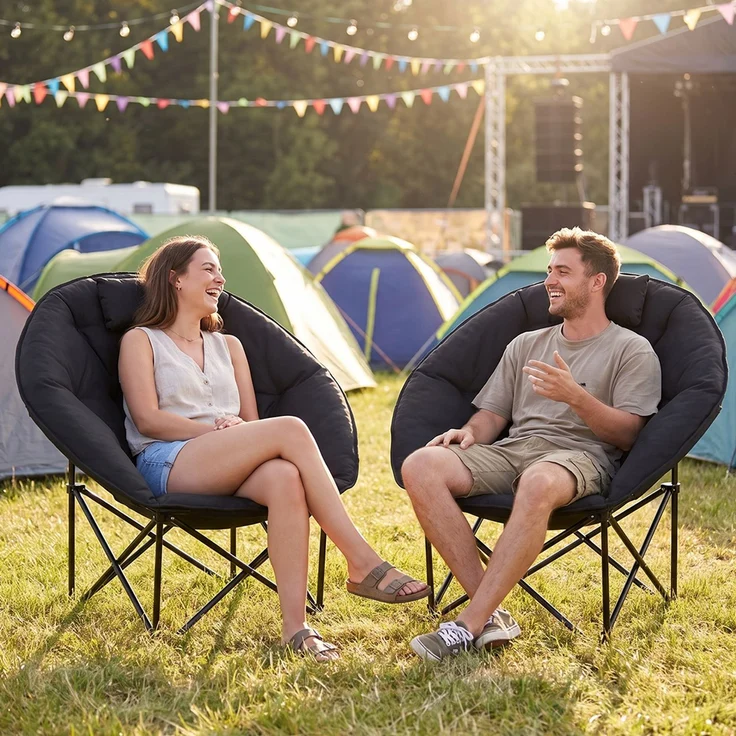 STEELSØN 'Hoggar' Moonchair faltbar, gepolsterter Campingstuhl schwarz, bis 150 kg, mit Kopfkissen und Tragetasche – Bild 2