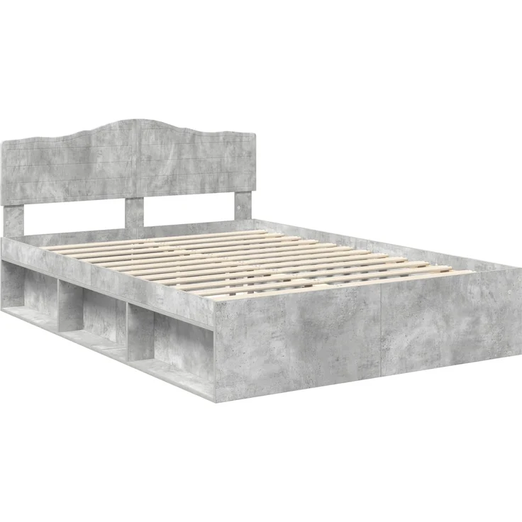 vidaXL Bettrahmen Beton Grau 150 x 200 cm Massives Kiefernholz 3412883 – Bild 3