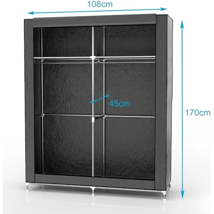 Intirilife Kleiderschrank (Stoffschrank, 1-St) Faltschrank 170x108x45 cm - Kleiderschrank Camping Kleiderstange – Bild 3