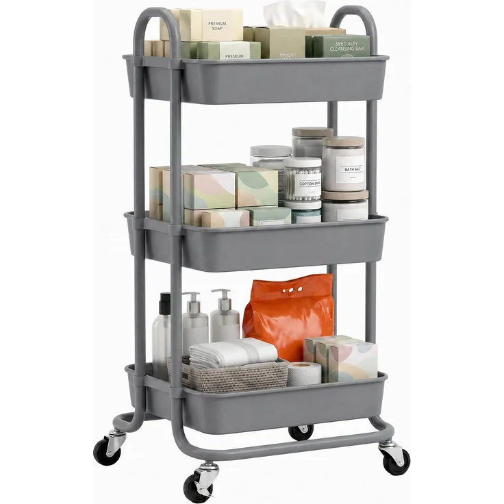 Sekey 3 Ebenen Küchenwagen 34×43×84 cm Servierwagen mit Rollen, Badregal aus Metall