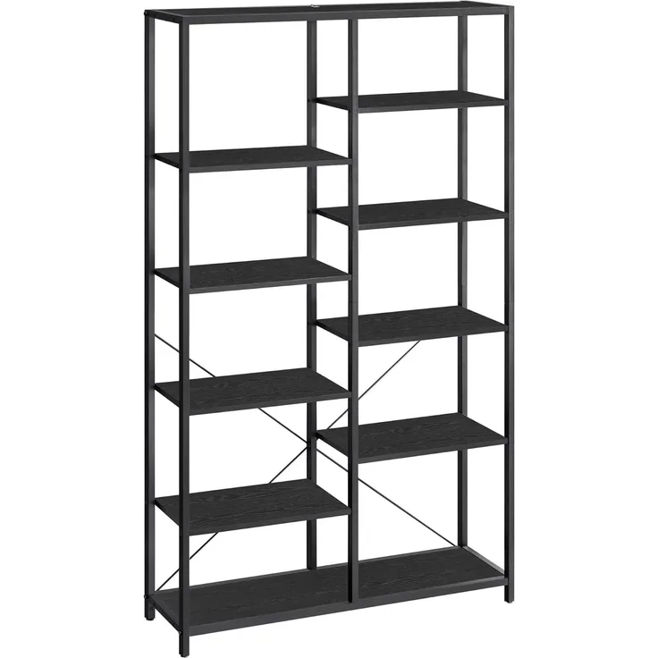 Vasagle Bücherregal mit 5 Ebenen, Standregal, Regal, für Wohnzimmer, Bad, Küche, Flur, einfache Montage, Schwarze Holzoptik-schwarz LLS155B56