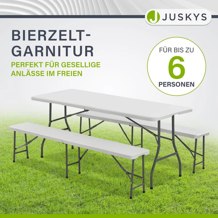 Juskys 'Bayreuth' Bierzeltgarnitur, 3-teilig, klappbar, Kunststoff, 180 x 70 x 74 cm, Weiß – Bild 3