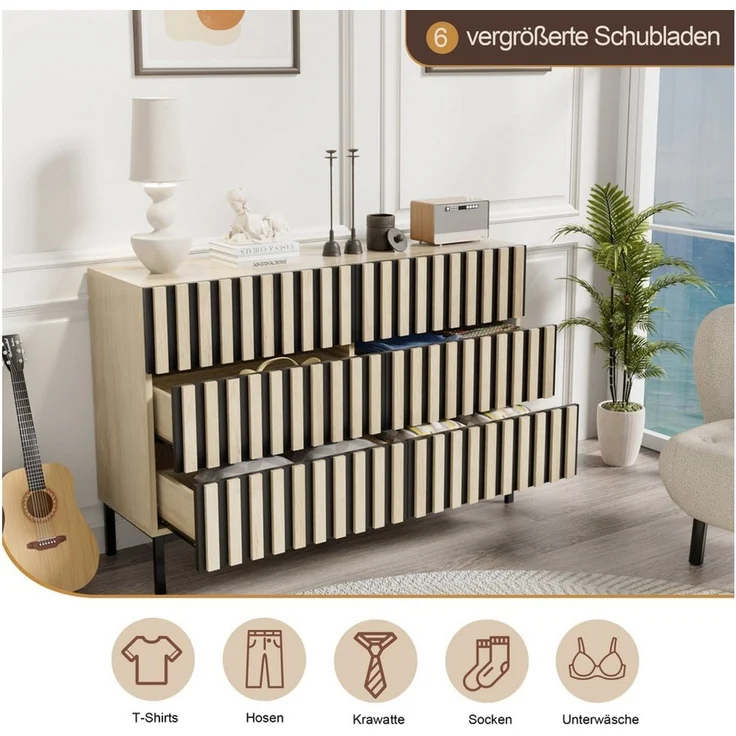UEV Kommode schmal mit Schubladen, Sideboard für Wohnzimmer Schlafzimmer Flur (Packung, Aufbewahrungsschrank), Kippsicherung, Aufbewahrungskommode, TV Board Schubladenschrank Buffet – Bild 4