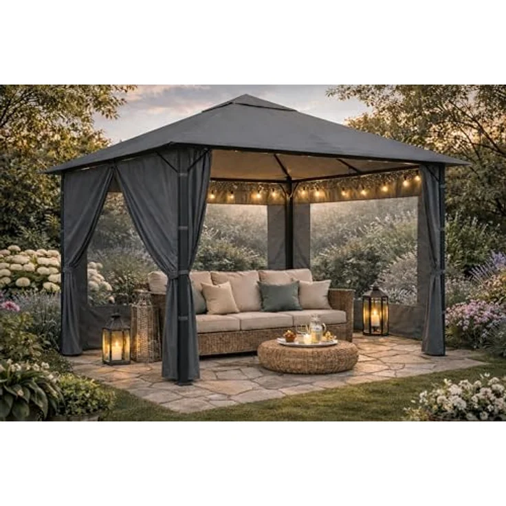 QUICK STAR 2 Seitenwände mit Reißverschluss 250x192cm für Pavillon Nizza 3x3m, grau RAL 7012, 100% Polyester, inkl. Klettverschluss – Bild 3
