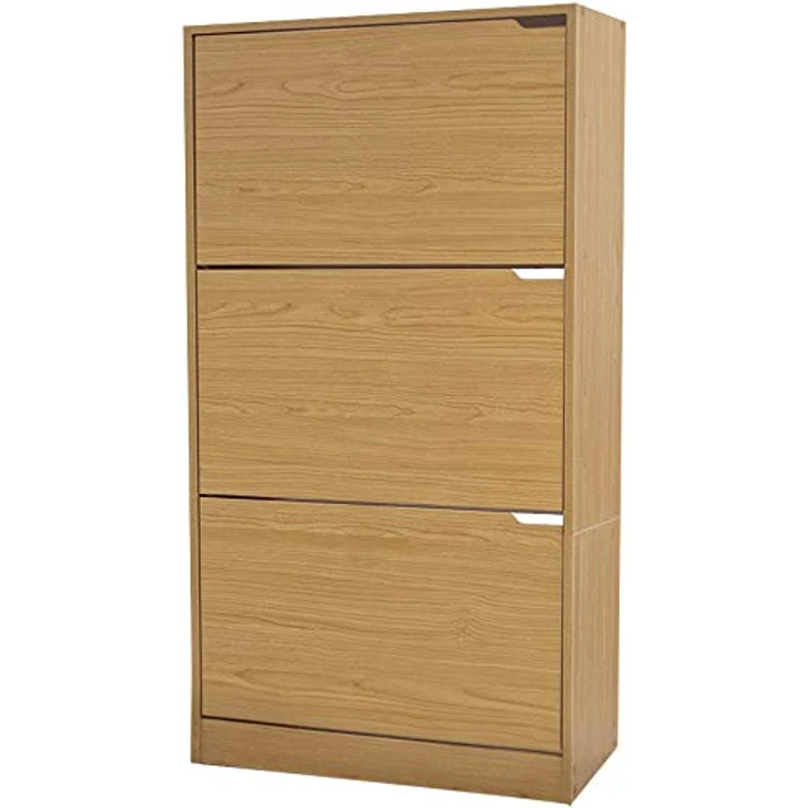 BAKAJI Schuhschrank aus MDF-Holz mit 3 Türen, Schuhregal, versenkbare Griffe, doppelte Tiefe, kompakte Größe, 63 x 24 x 115 cm, platzsparend, Eingangsbereich zu Hause (Eiche) – Bild 6