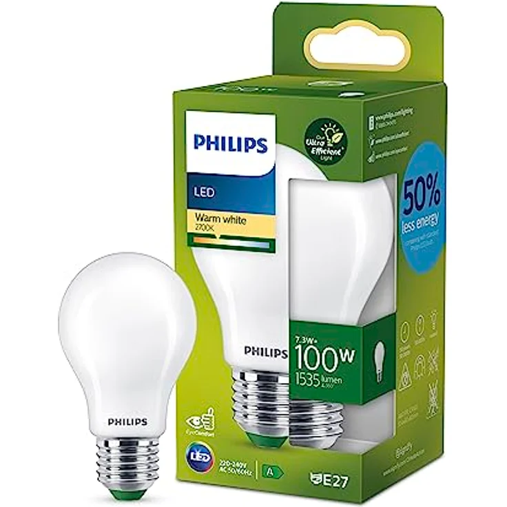 Philips E27 LED-Lampe A60, 7,3W, 1535lm, 2.700K, matt, nicht dimmbar – Bild 1