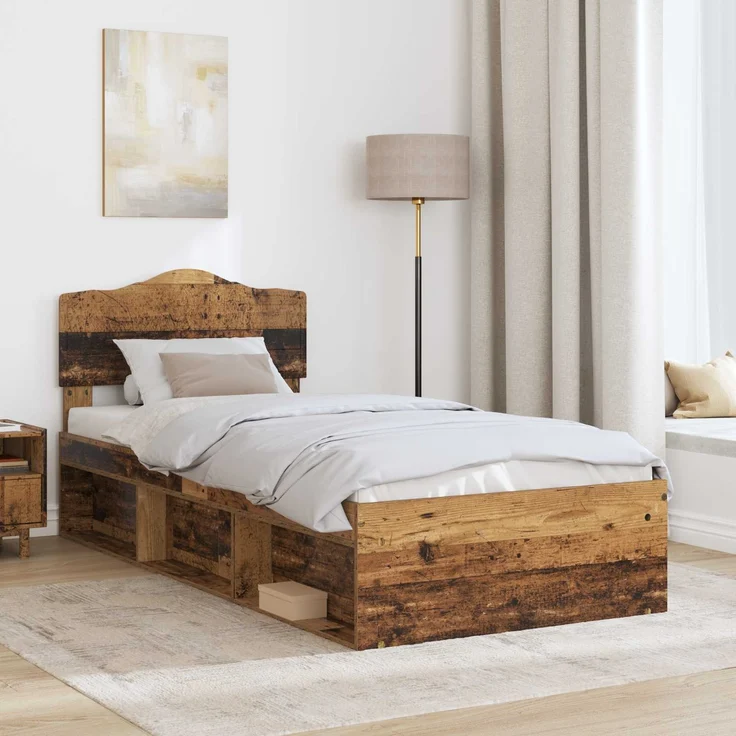 vidaXL Bettrahmen Altholz 90 x 190 cm Massives Kiefernholz 3412959 – Bild 2