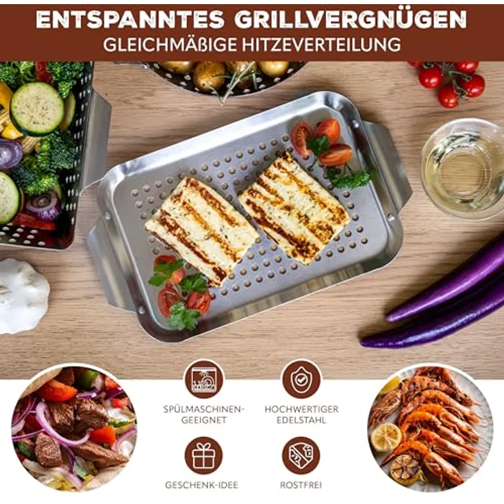 bremermann Grillplatte Grillplatte 32 x 1,5 x 18,5 cm Edelstahl Grillkorb Grillpfanne (1-St) – Bild 3
