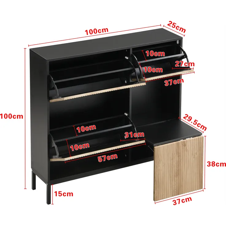 Schuhschrank, Schuhkipper, Schuhregal mit Sitzfläche, Sideboard, Mehrzweckschrank, schmal – Bild 6